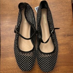 Mesh Ballet Rhinestone Black Flats